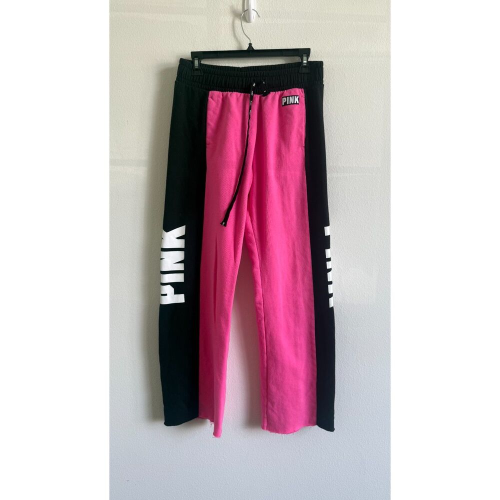 Victoria’s Secret PINK XS Hot Pink Black Colorblock Logo Sweatpants 2017